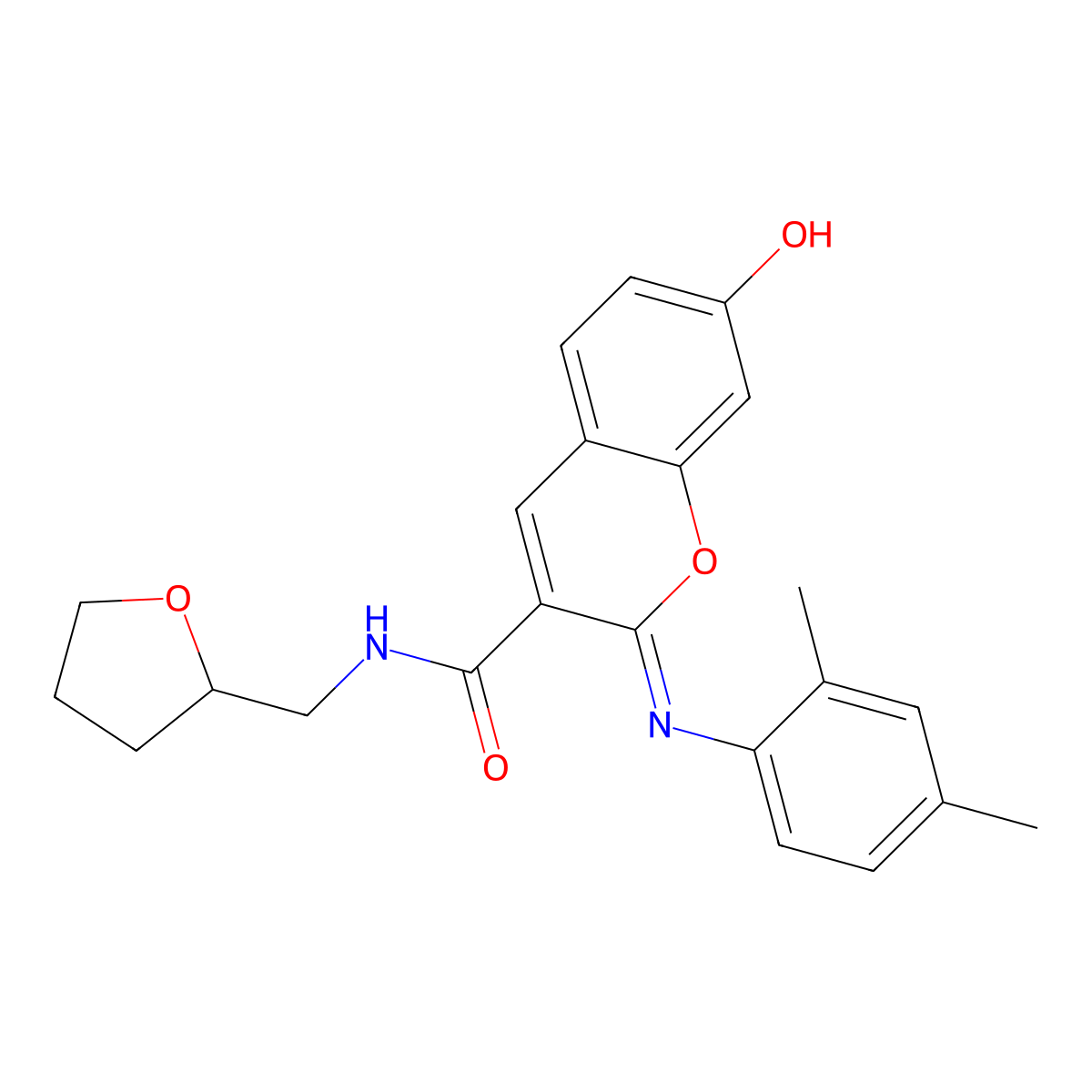 (2Z)-2-[(2,4-dimethylphenyl)imino]-7-hydroxy-N-(tetrahydrofuran-2-ylmethyl)-2H-chromene-3-carboxamide molecular structure, CAS 478482-14-3