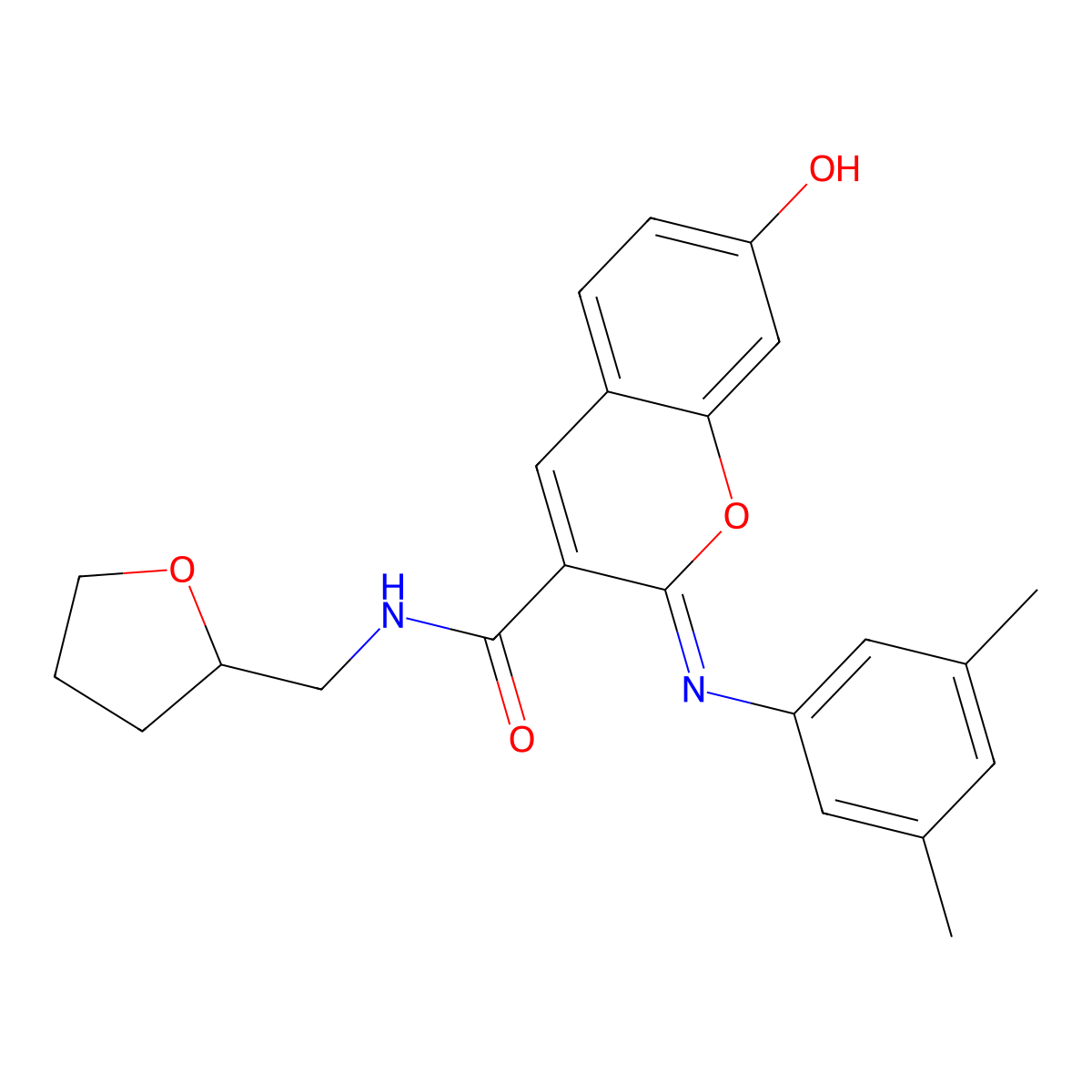 (2Z)-2-[(3,5-dimethylphenyl)imino]-7-hydroxy-N-(tetrahydrofuran-2-ylmethyl)-2H-chromene-3-carboxamide molecular structure, CAS 478482-15-4
