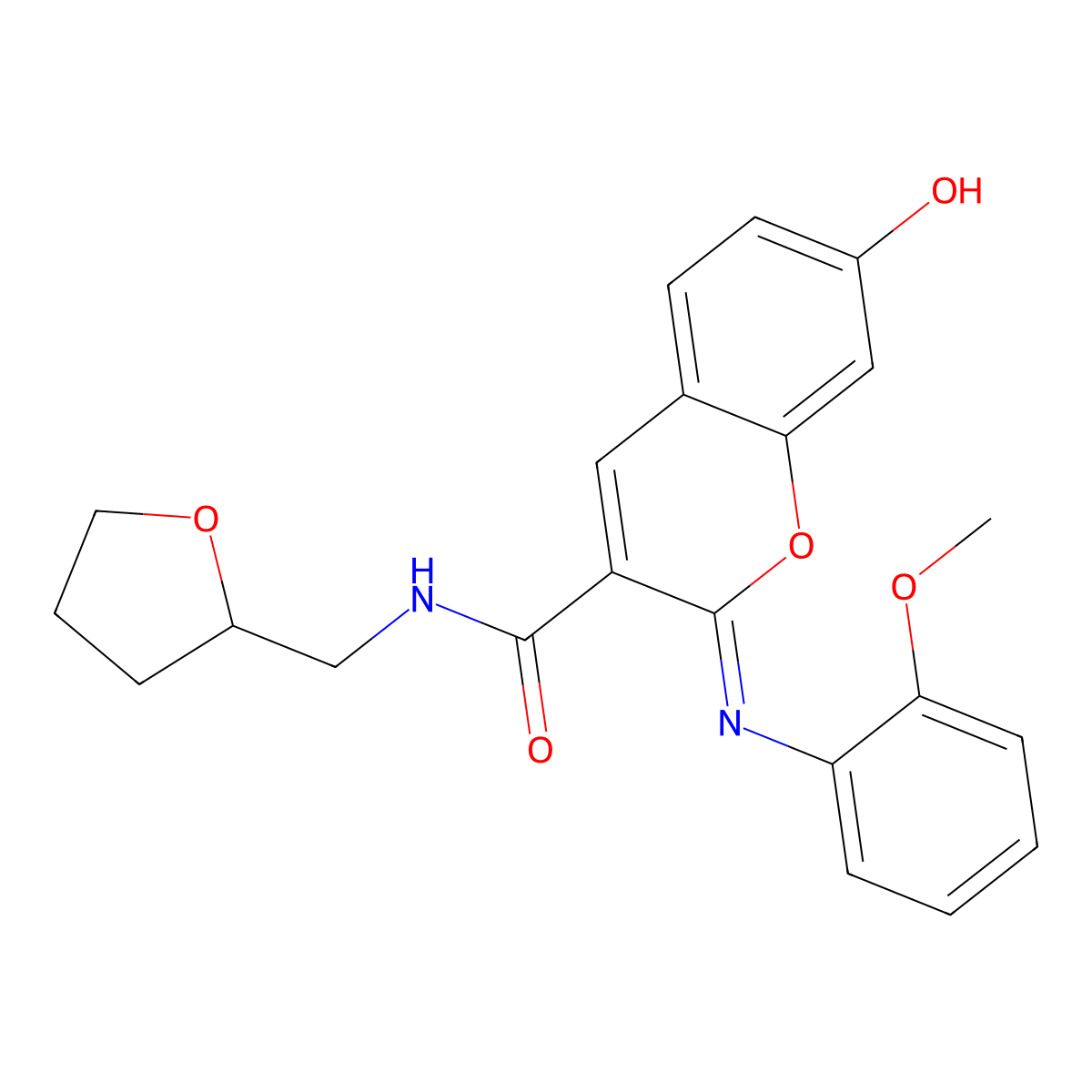 (2Z)-7-hydroxy-2-[(2-methoxyphenyl)imino]-N-(tetrahydrofuran-2-ylmethyl)-2H-chromene-3-carboxamide molecular structure, CAS 478482-17-6