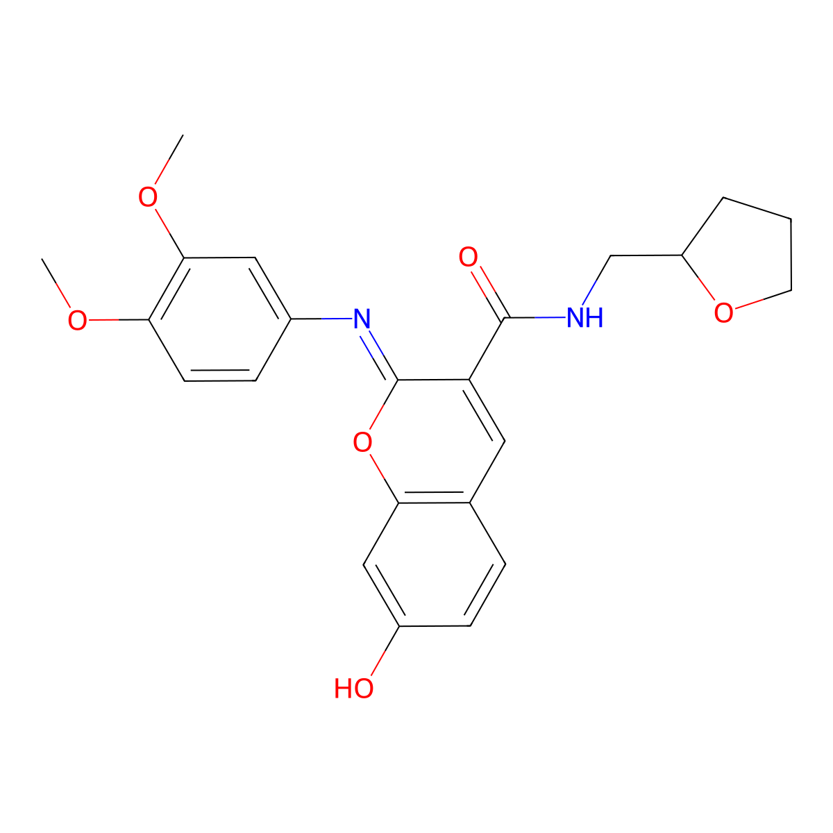 (2Z)-2-[(3,4-dimethoxyphenyl)imino]-7-hydroxy-N-(tetrahydrofuran-2-ylmethyl)-2H-chromene-3-carboxamide molecular structure, CAS 478482-22-3