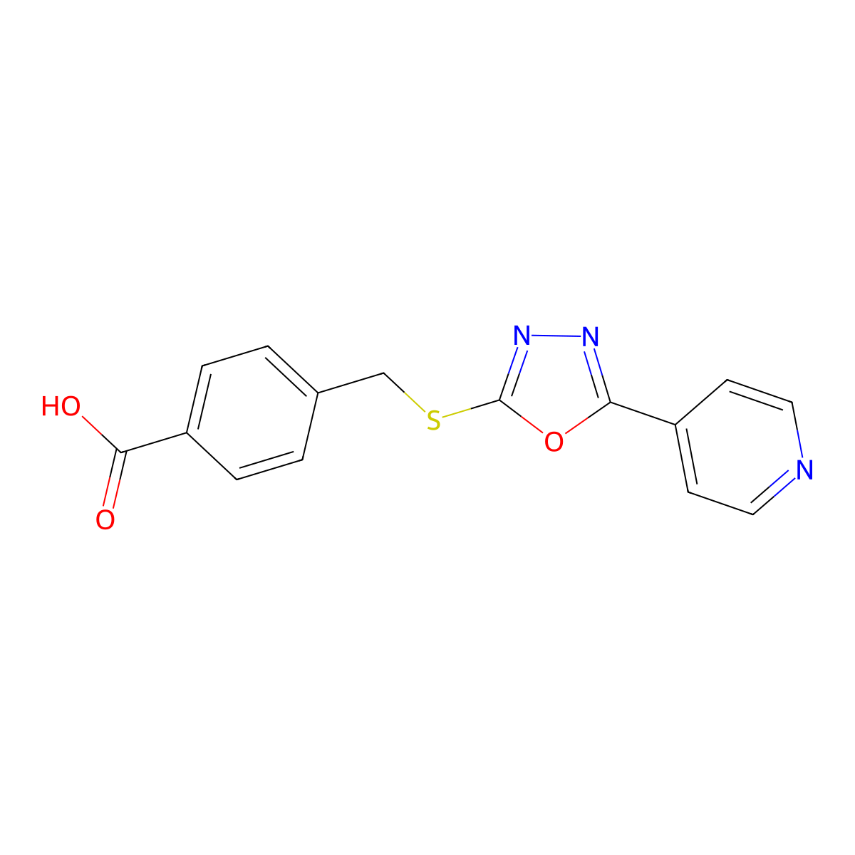 4-({[5-(Pyridin-4-yl)-1,3,4-oxadiazol-2-yl]sulfanyl}methyl)benzoic acid molecular structure, CAS 478482-71-2
