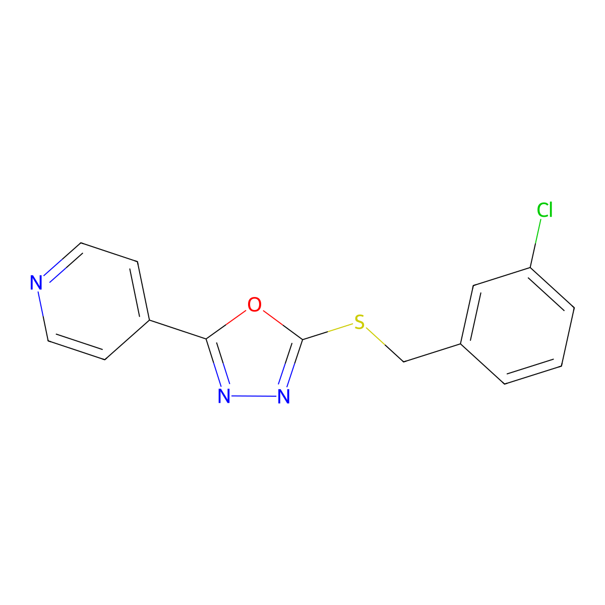 4-(5-{[(3-Chlorophenyl)methyl]sulfanyl}-1,3,4-oxadiazol-2-yl)pyridine molecular structure, CAS 478482-73-4