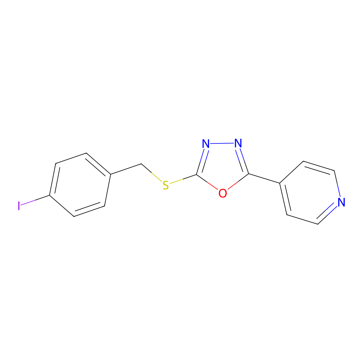 4-{5-[(4-Iodobenzyl)sulfanyl]-1,3,4-oxadiazol-2-yl}pyridine molecular structure, CAS 478482-76-7