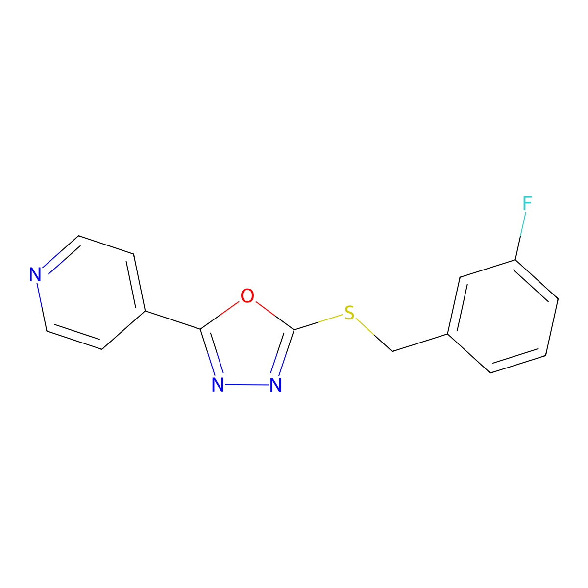 4-(5-{[(3-Fluorophenyl)methyl]sulfanyl}-1,3,4-oxadiazol-2-yl)pyridine molecular structure, CAS 478482-77-8