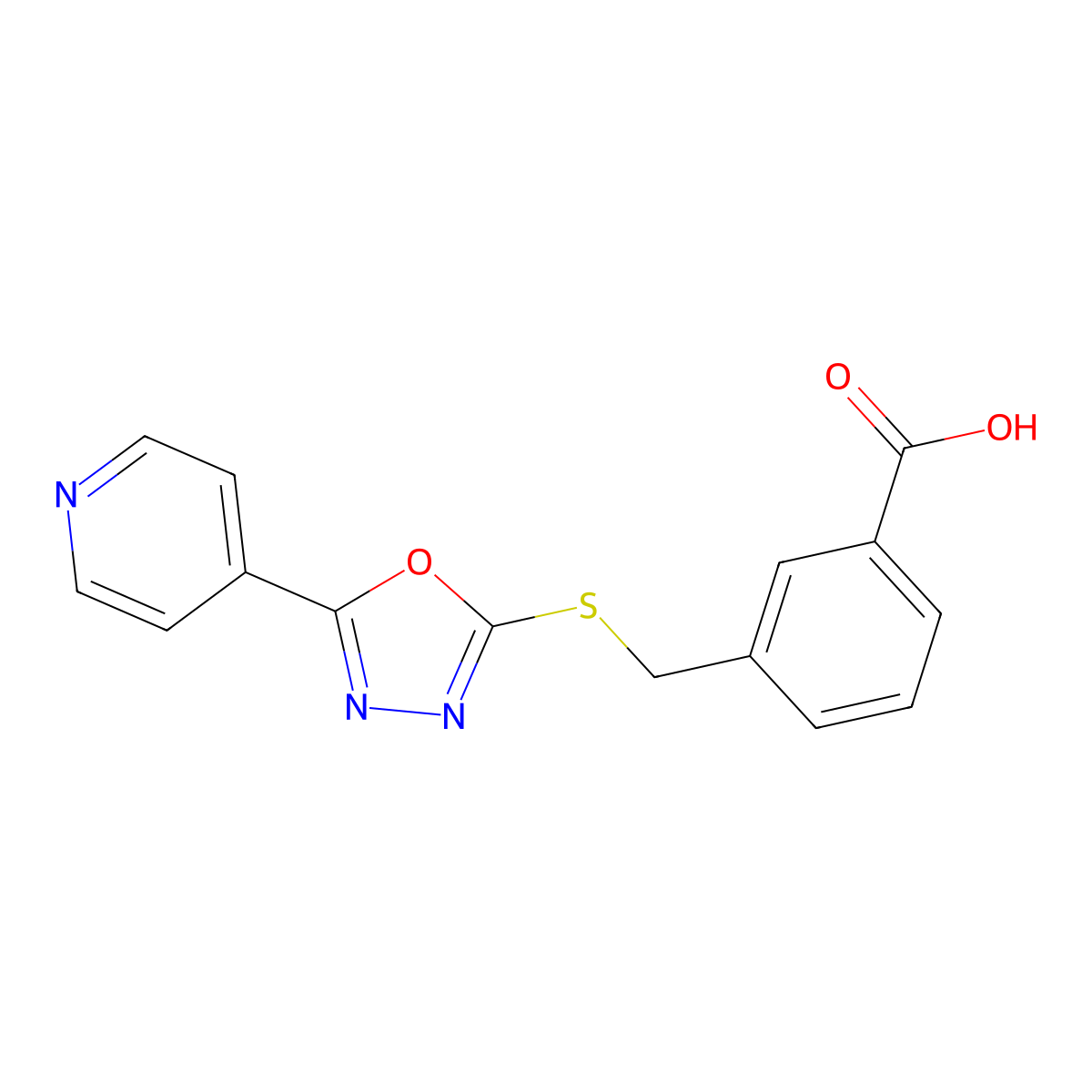 3-({[5-(Pyridin-4-yl)-1,3,4-oxadiazol-2-yl]sulfanyl}methyl)benzoic acid molecular structure, CAS 478482-79-0