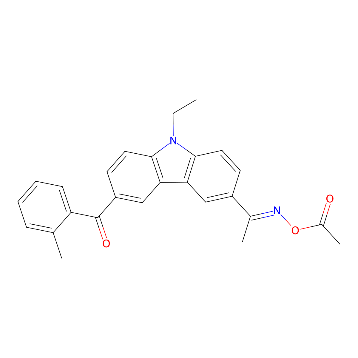 Ethanone, 1-[9-ethyl-6-(2-methylbenzoyl)-9H-carbazol-3-yl]-, 1-(O-acetyloxime) molecular structure, CAS 478556-66-0