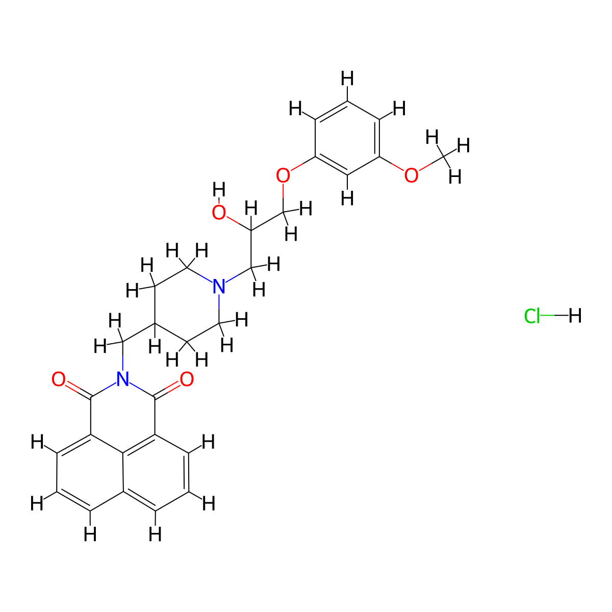 3-({1-[2-Hydroxy-3-(3-methoxyphenoxy)propyl]piperidin-4-yl}methyl)-3-azatricyclo[7.3.1.0^{5,13}]trideca-1(12),5,7,9(13),10-pentaene-2,4-dione hydrochloride molecular structure, CAS 478614-50-5
