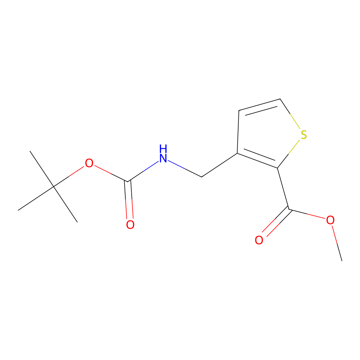 2-Thiophenecarboxylic acid, 3-[[[(1,1-dimethylethoxy)carbonyl]amino]methyl]-, methyl ester molecular structure, CAS 478628-21-6