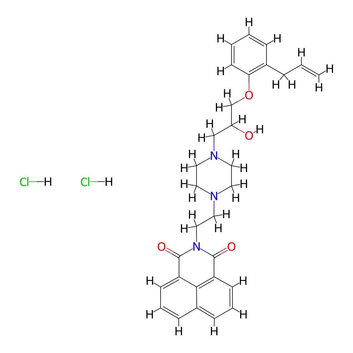 2-(2-(4-(3-(2-allylphenoxy)-2-hydroxypropyl)piperazin-1-yl)ethyl)-1H-benzo[de]isoquinoline-1,3(2H)-dione dihydrochloride molecular structure, CAS 478653-60-0