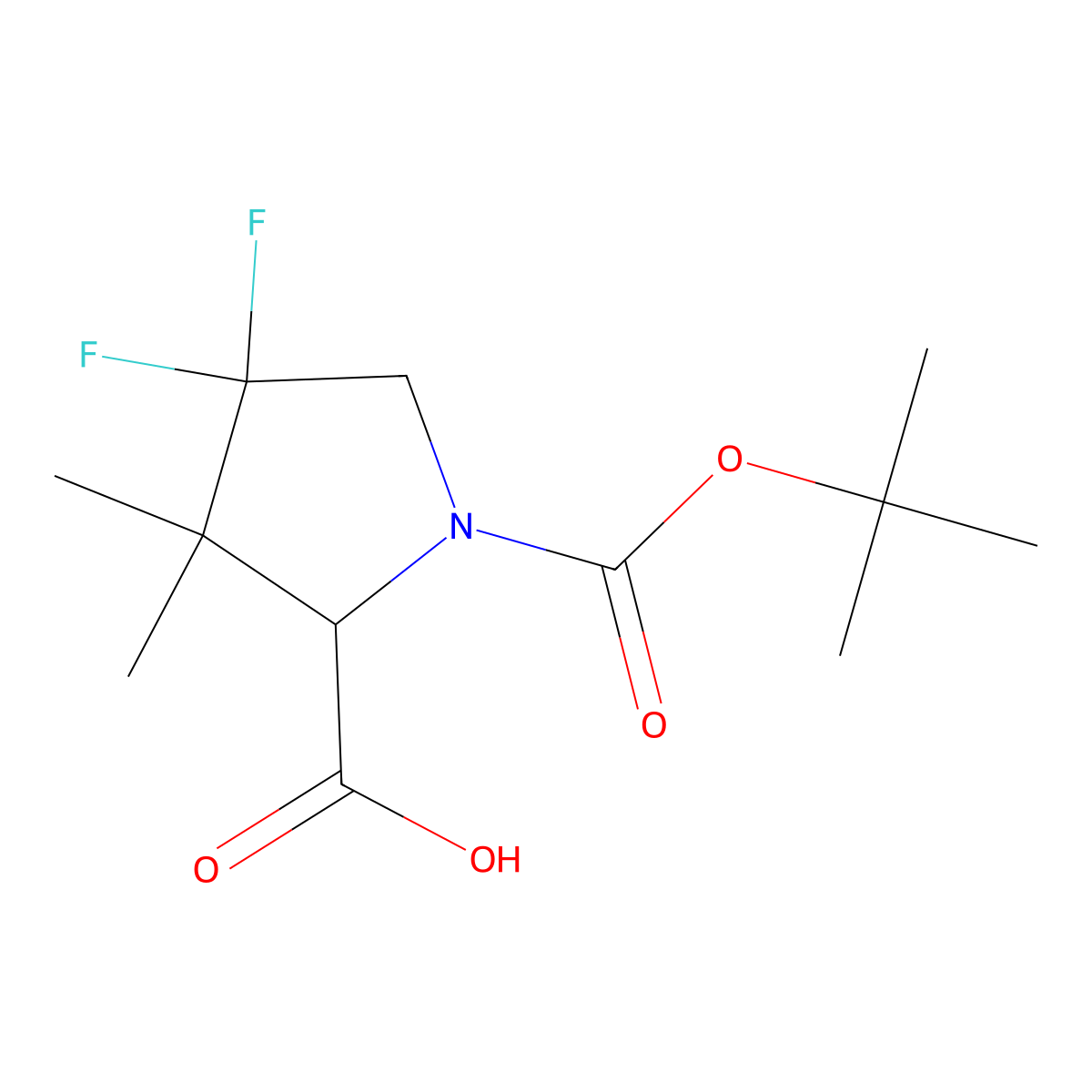 (R)-1-(tert-Butoxycarbonyl)-4,4-difluoro-3,3-dimethylpyrrolidine-2-carboxylic acid molecular structure, CAS 478698-32-7