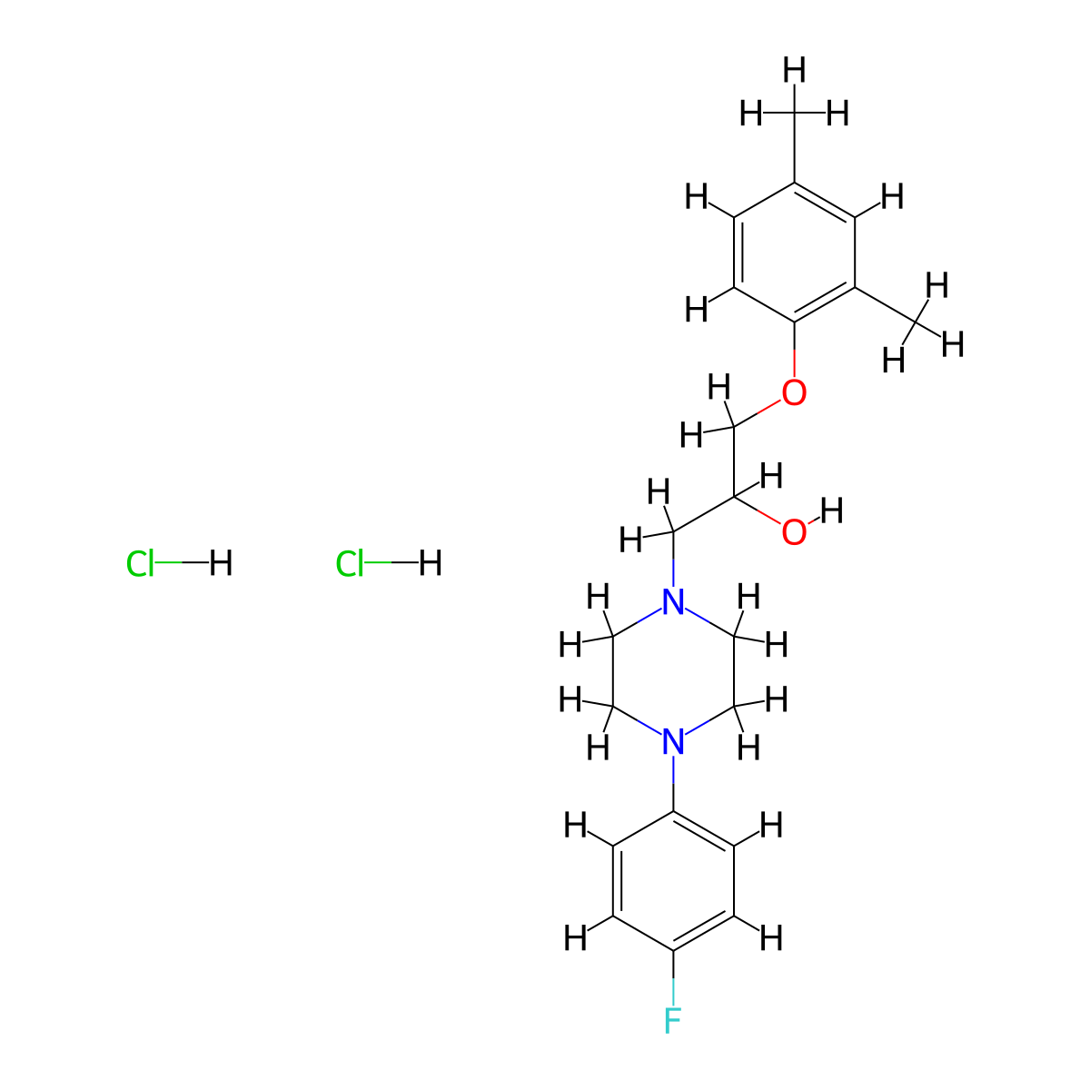 1-(2,4-dimethylphenoxy)-3-[4-(4-fluorophenyl)piperazin-1-yl]propan-2-ol Dihydrochloride molecular structure, CAS 478784-95-1