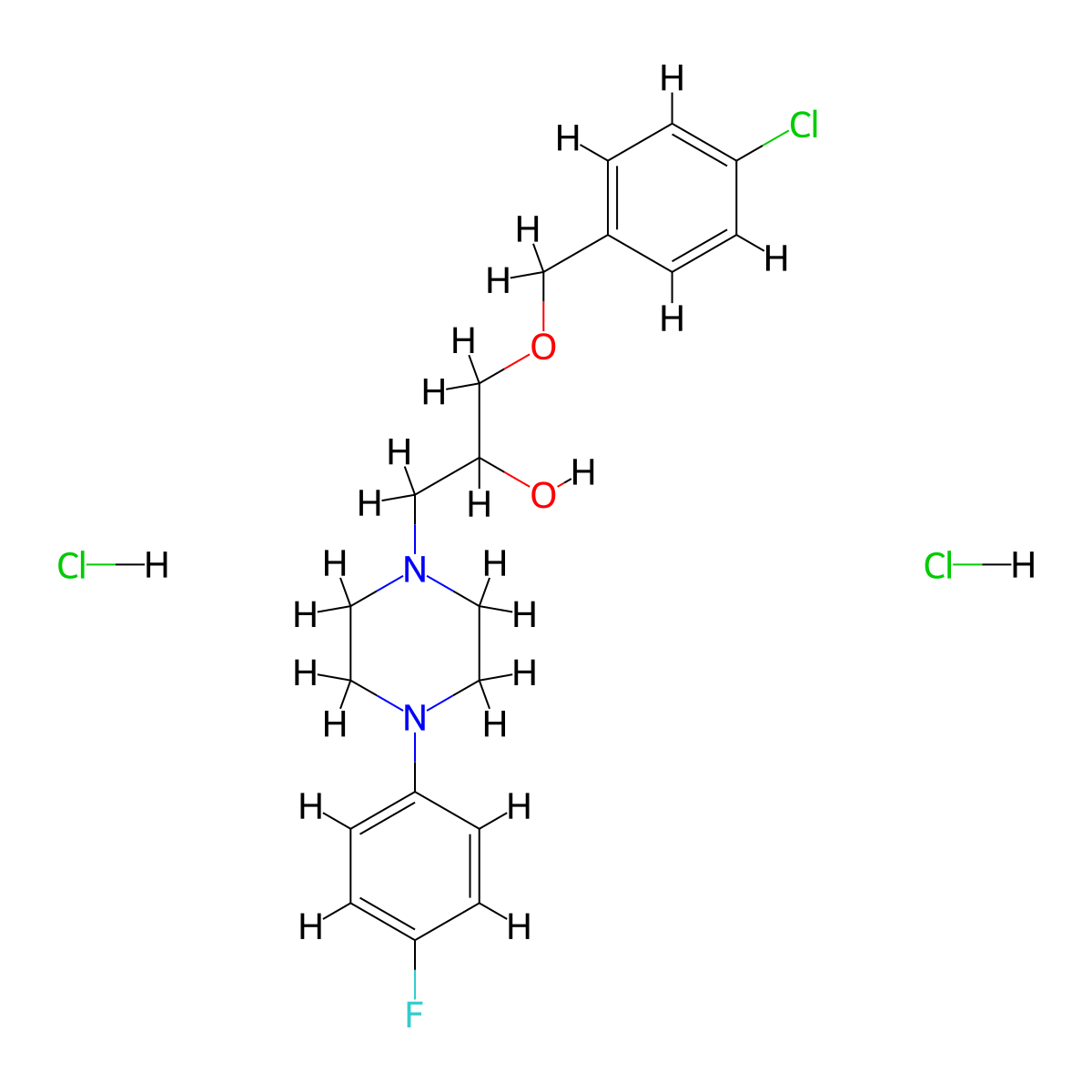 1-[(4-chlorophenyl)methoxy]-3-[4-(4-fluorophenyl)piperazin-1-yl]propan-2-ol Dihydrochloride molecular structure, CAS 478785-05-6