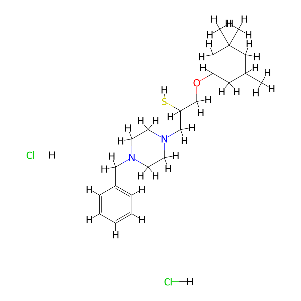1-(4-Benzylpiperazin-1-YL)-3-[(3,3,5-trimethylcyclohexyl)oxy]propane-2-thiol dihydrochloride molecular structure, CAS 478785-15-8