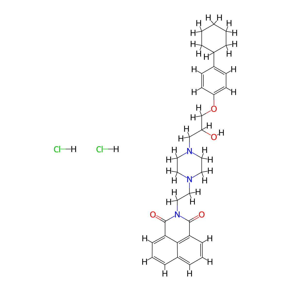 2-(2-(4-(3-(4-cyclohexylphenoxy)-2-hydroxypropyl)piperazin-1-yl)ethyl)-1H-benzo[de]isoquinoline-1,3(2H)-dione dihydrochloride molecular structure, CAS 478785-26-1
