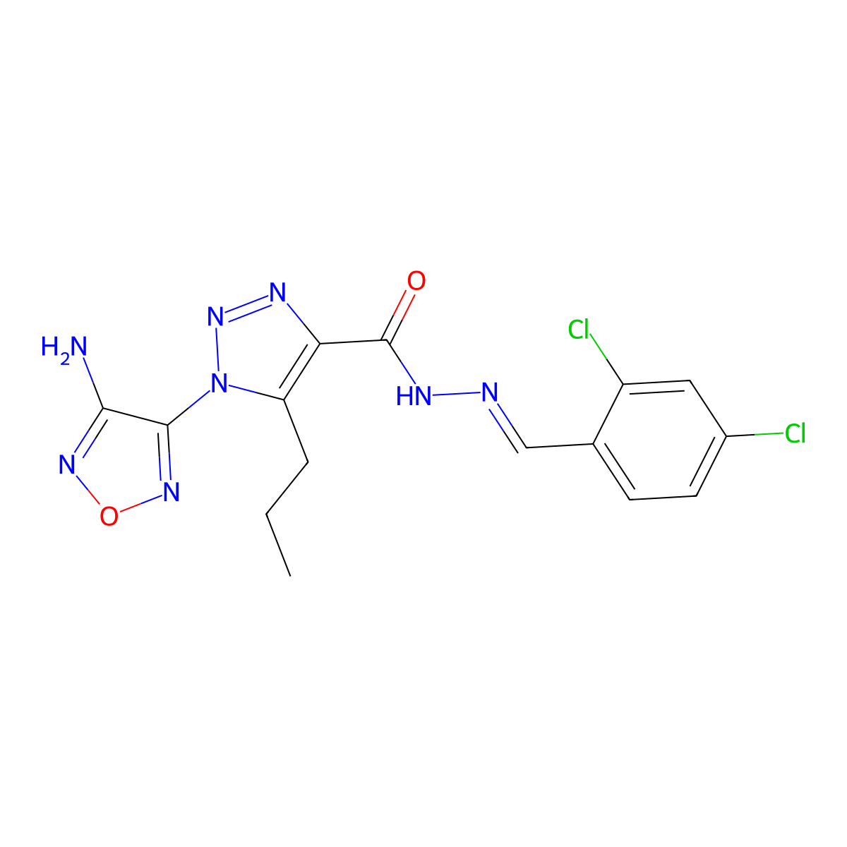 1-(4-amino-1,2,5-oxadiazol-3-yl)-N-[(2,4-dichlorophenyl)methylideneamino]-5-propyltriazole-4-carboxamide molecular structure, CAS 4789-44-0