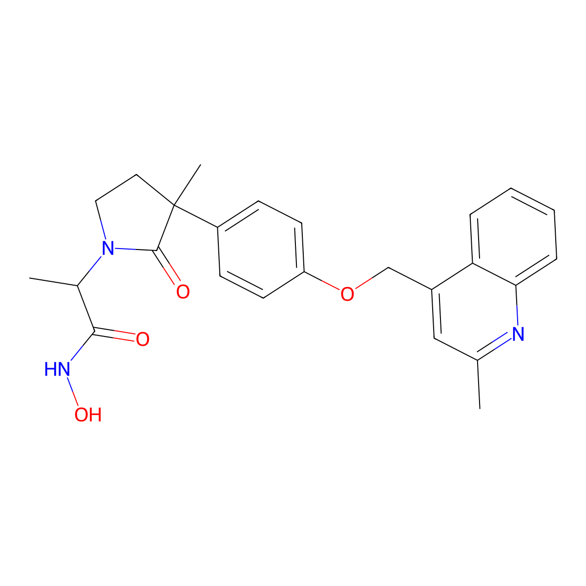 (2R)-N-hydroxy-2-[(3S)-3-methyl-3-[4-[(2-methylquinolin-4-yl)methoxy]phenyl]-2-oxopyrrolidin-1-yl]propanamide molecular structure, CAS 478911-60-3