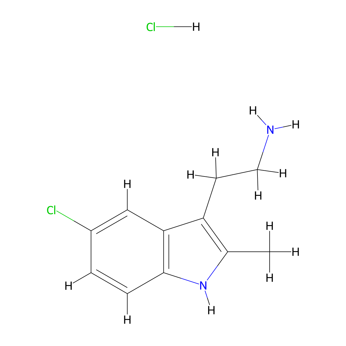 2-(5-chloro-2-methyl-1H-indol-3-yl)ethanamine hydrochloride molecular structure, CAS 478914-89-5