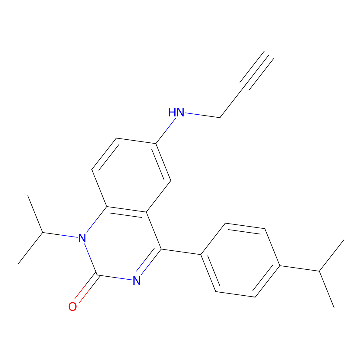 2(1H)-Quinazolinone, 1-(1-methylethyl)-4-[4-(1-methylethyl)phenyl]-6-(2-propyn-1-ylamino)- molecular structure, CAS 478963-46-1