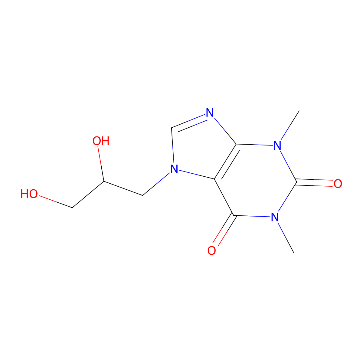 Diprophylline molecular structure, CAS 479-18-5