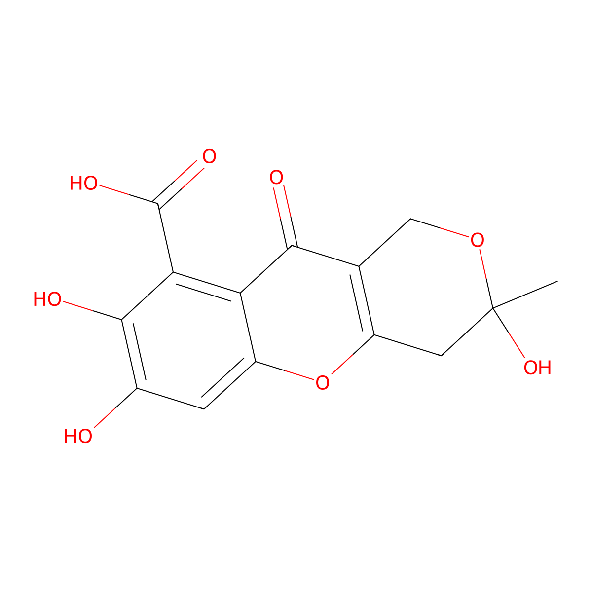 4,10-Dihydro-3,7,8-trihydroxy-3-methyl-10-oxo-1H,3H-pyrano(4,3-b)(1)benzopyran-9-carboxylic acid molecular structure, CAS 479-66-3