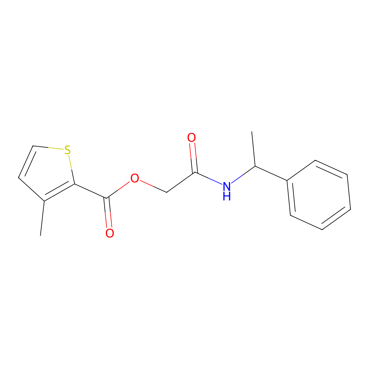 2-Oxo-2-((1-phenylethyl)amino)ethyl 3-methylthiophene-2-carboxylate molecular structure, CAS 479030-74-5