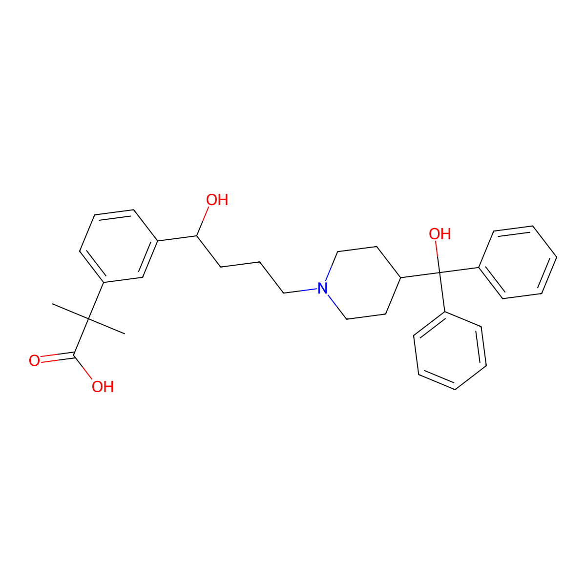 3-(1-Hydroxy-4-(4-(hydroxydiphenylmethyl)-1-piperidinyl)butyl)-alpha,alpha-dimethyl benzeneacetic acid molecular structure, CAS 479035-75-1