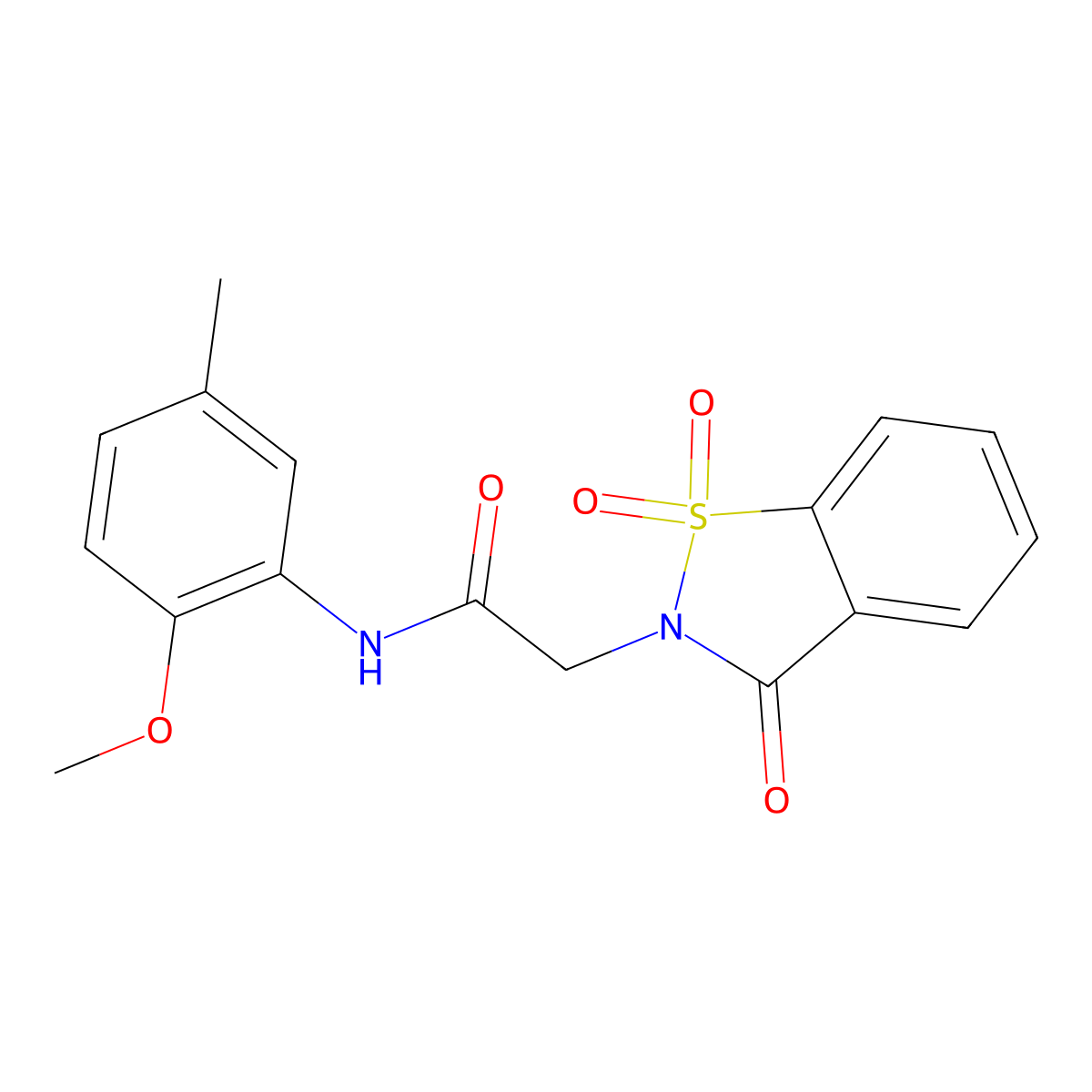 2-(1,1-dioxido-3-oxo-1,2-benzothiazol-2(3H)-yl)-N-(2-methoxy-5-methylphenyl)acetamide molecular structure, CAS 479048-12-9