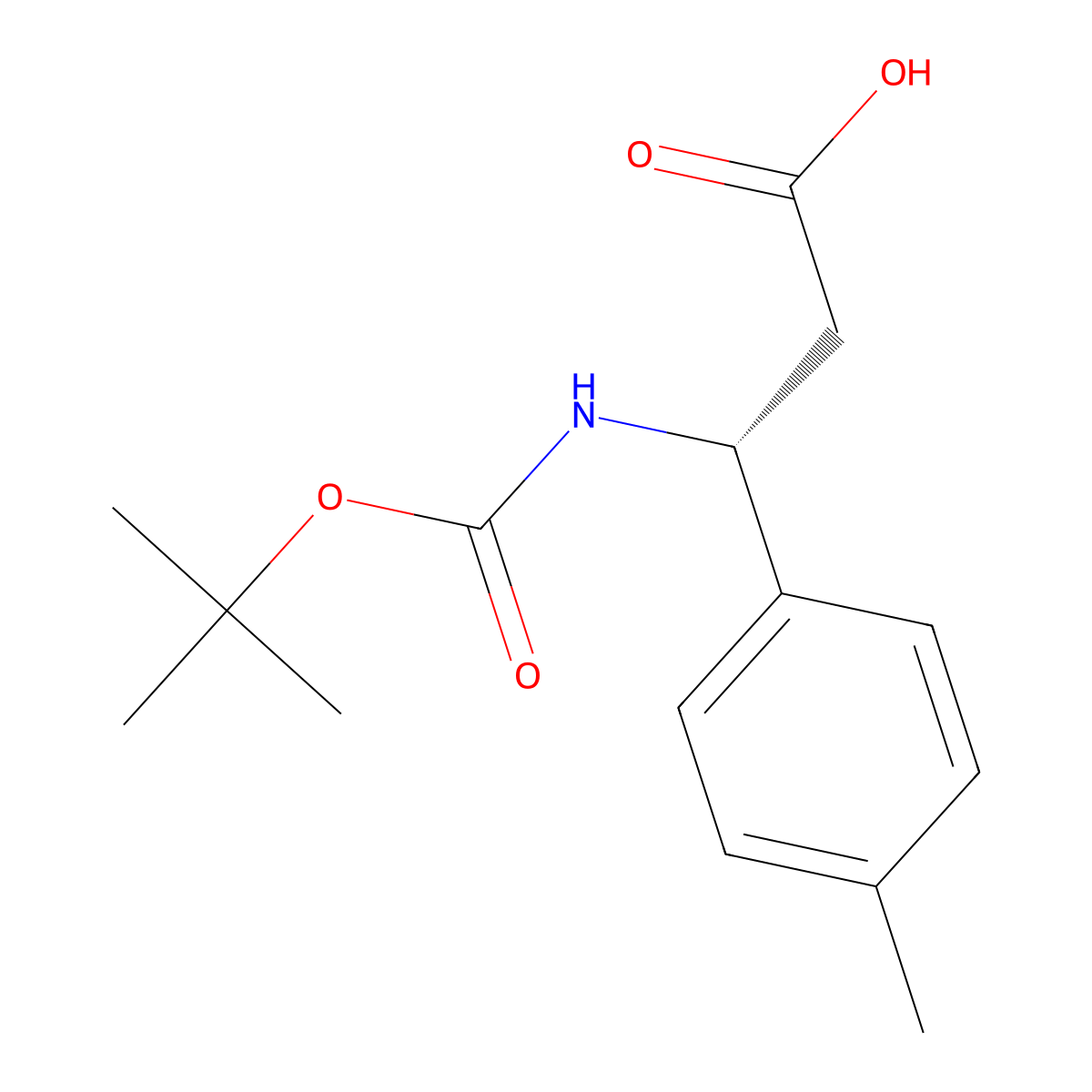 (3R)-3-(((tert-butoxy)carbonyl)amino)-3-(4-methylphenyl)propanoic acid molecular structure, CAS 479064-97-6