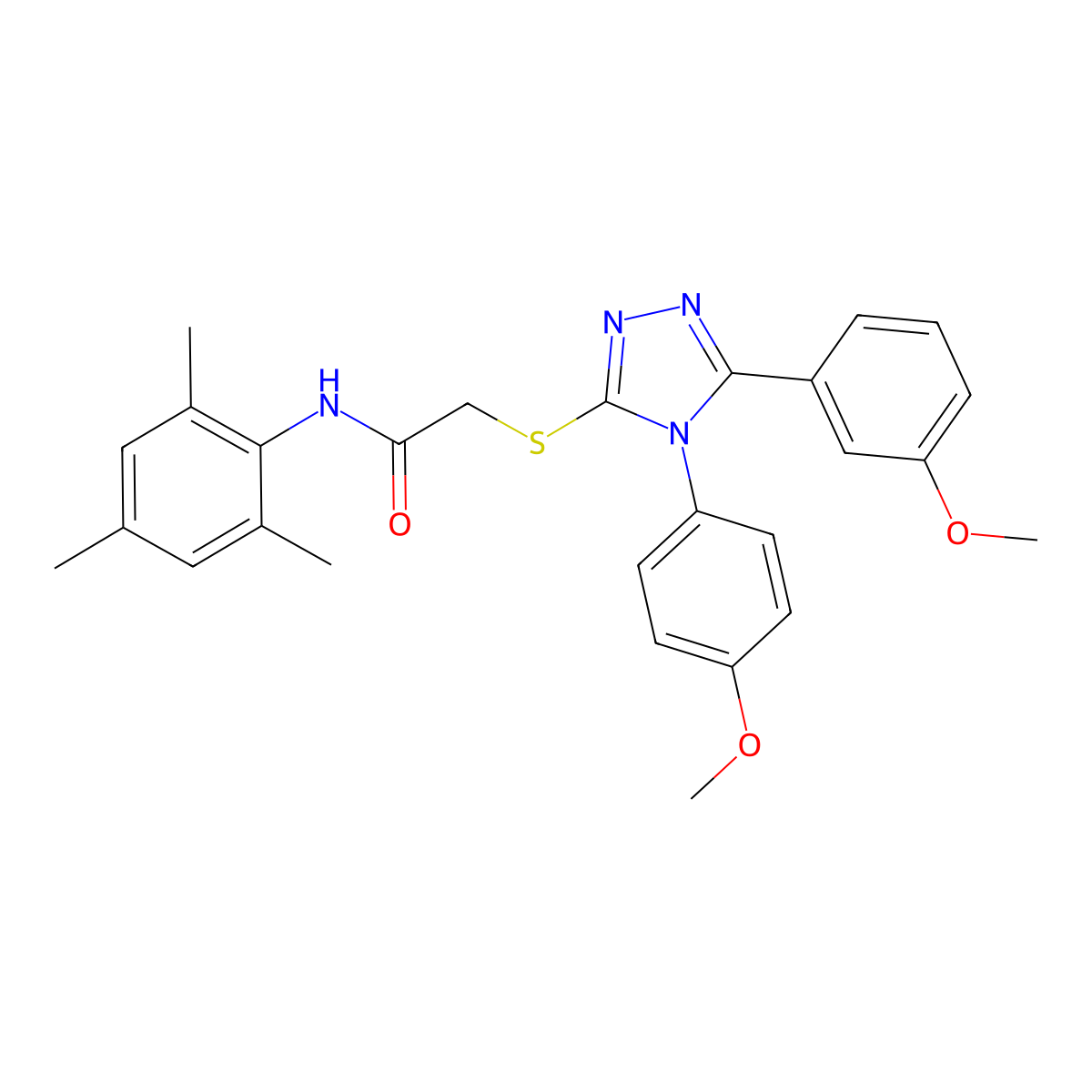 2-[[5-(3-methoxyphenyl)-4-(4-methoxyphenyl)-1,2,4-triazol-3-yl]sulfanyl]-N-(2,4,6-trimethylphenyl)acetamide molecular structure, CAS 4791-09-7