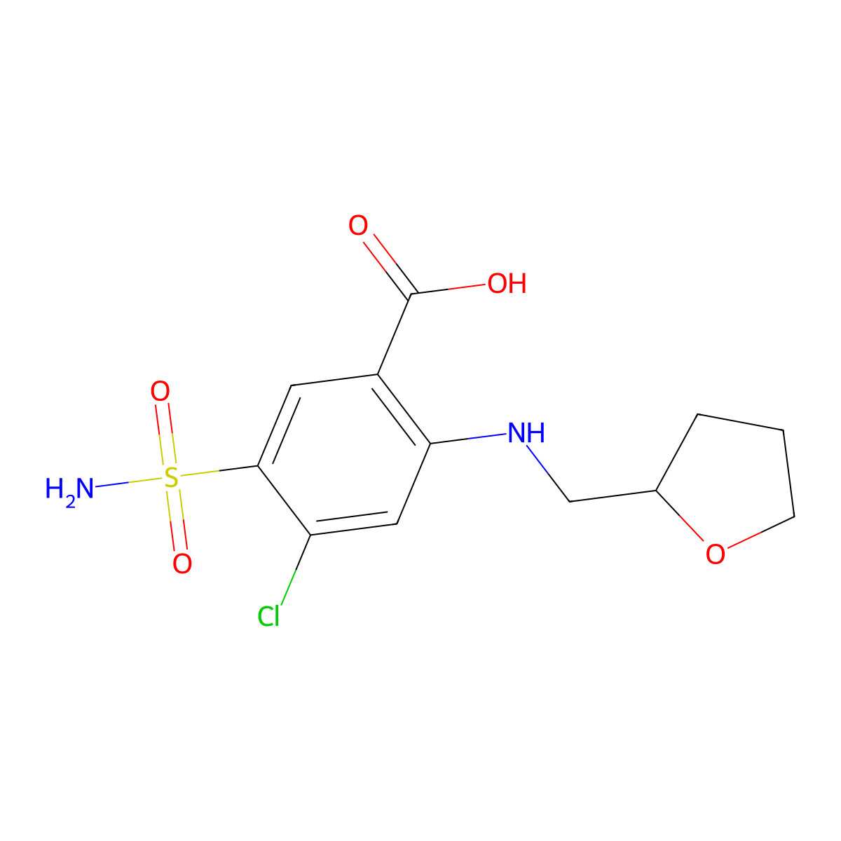 4-Chloro-5-sulfamoyl-2-((((2RS)-tetrahydrofuran-2-yl)methyl)amino)benzoic acid molecular structure, CAS 4793-38-8