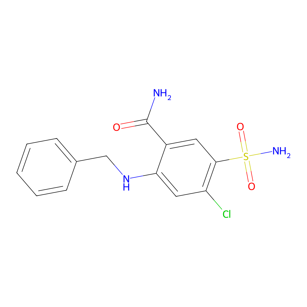 2-[(Benzyl)amino]-4-chloro-5-sulphamoylbenzamide molecular structure, CAS 4793-61-7