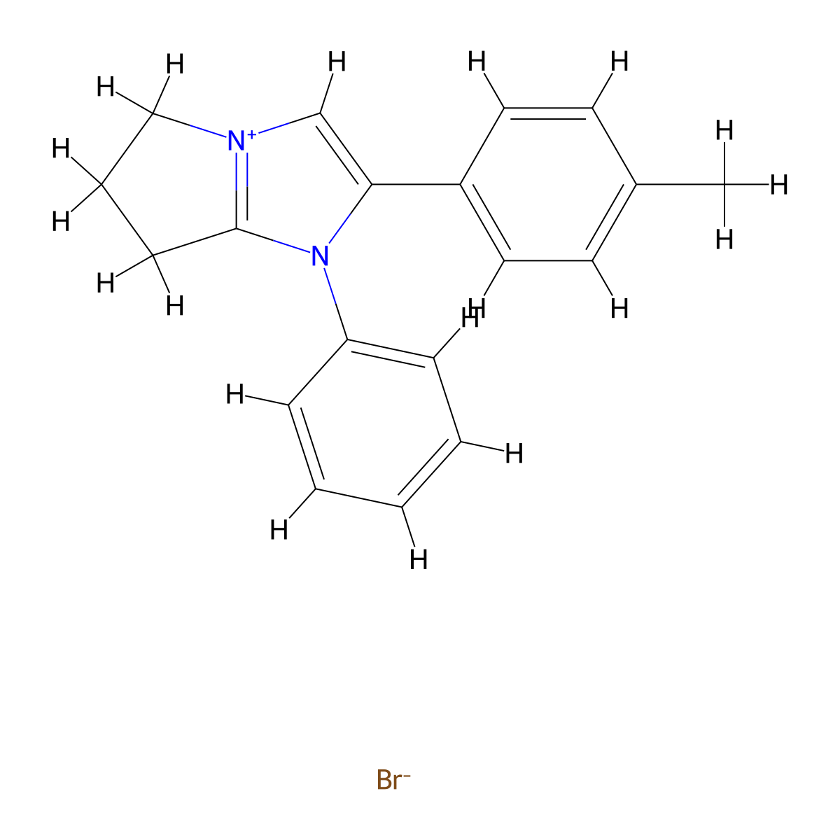 1-phenyl-2-(p-tolyl)-6,7-dihydro-5H-pyrrolo[1,2-a]imidazol-1-ium bromide molecular structure, CAS 479349-58-1