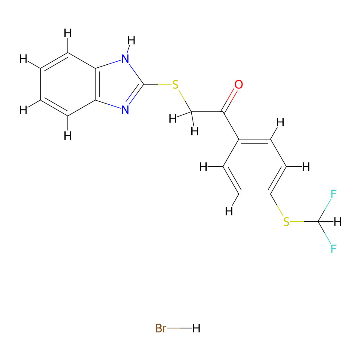2-((1H-benzo[d]imidazol-2-yl)thio)-1-(4-((difluoromethyl)thio)phenyl)ethanone hydrobromide molecular structure, CAS 479351-83-2