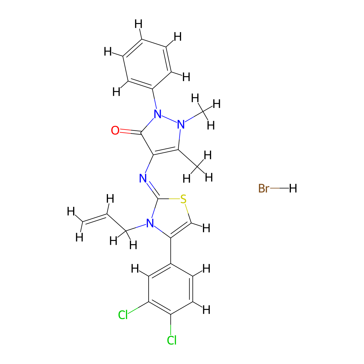 (Z)-4-((3-allyl-4-(3,4-dichlorophenyl)thiazol-2(3H)-ylidene)amino)-1,5-dimethyl-2-phenyl-1H-pyrazol-3(2H)-one hydrobromide molecular structure, CAS 479351-91-2