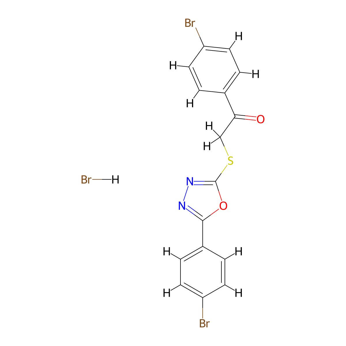 1-(4-Bromophenyl)-2-((5-(4-bromophenyl)-1,3,4-oxadiazol-2-yl)thio)ethanone hydrobromide molecular structure, CAS 479351-93-4