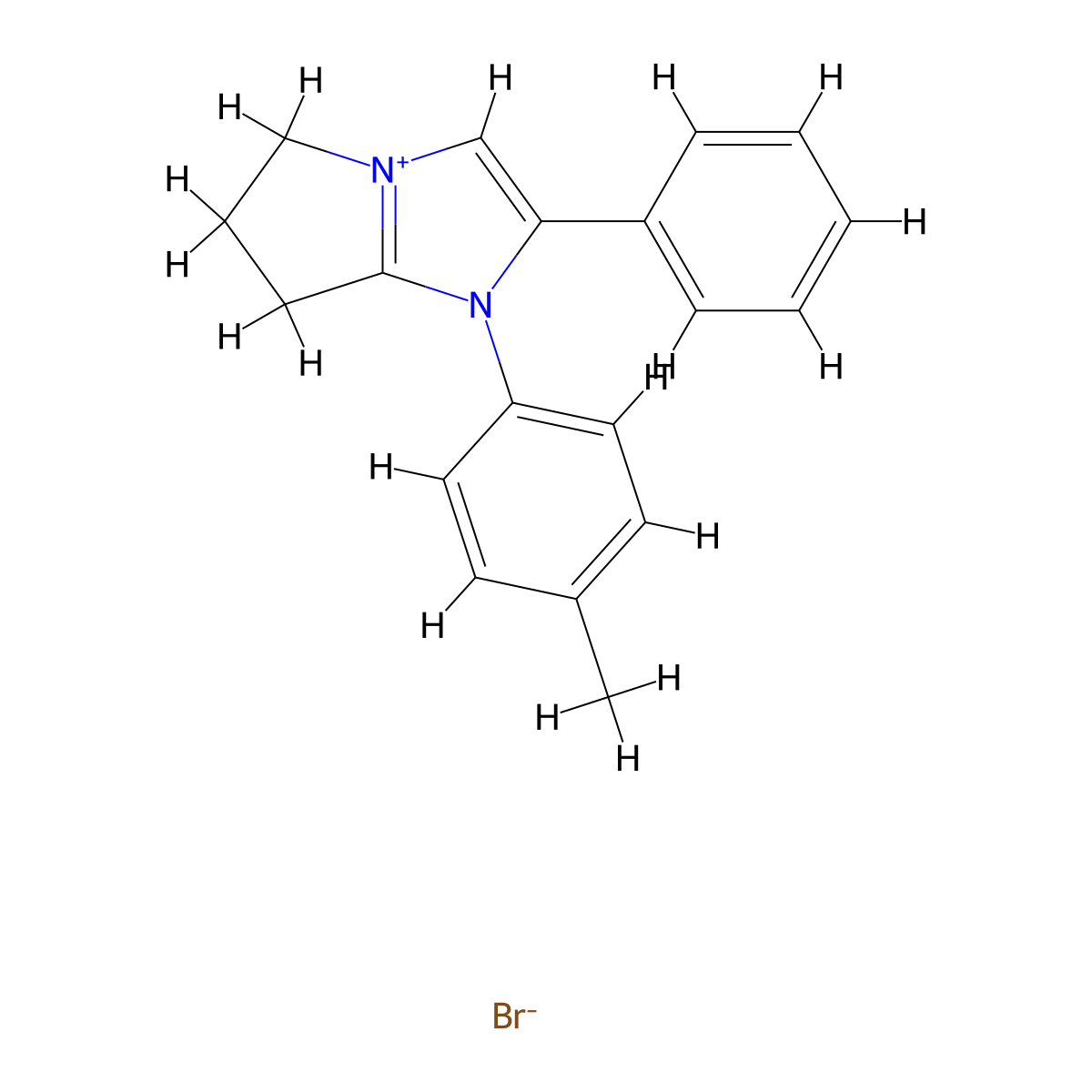 2-phenyl-1-(p-tolyl)-6,7-dihydro-5H-pyrrolo[1,2-a]imidazol-1-ium bromide molecular structure, CAS 479351-96-7