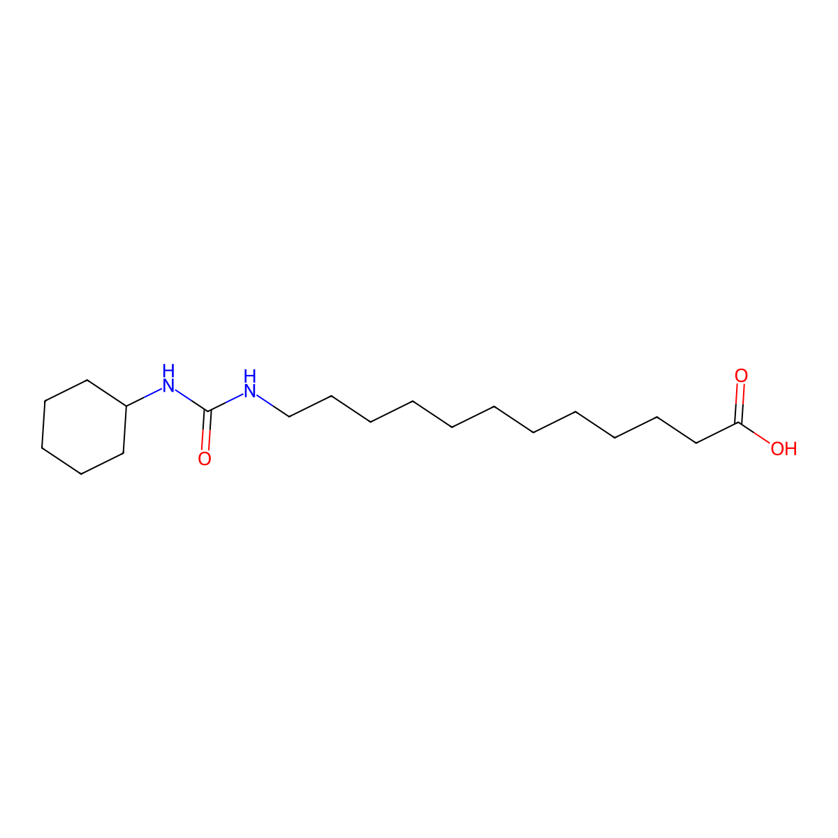 12-((Cyclohexylcarbamoyl)amino)dodecanoic acid molecular structure, CAS 479413-68-8