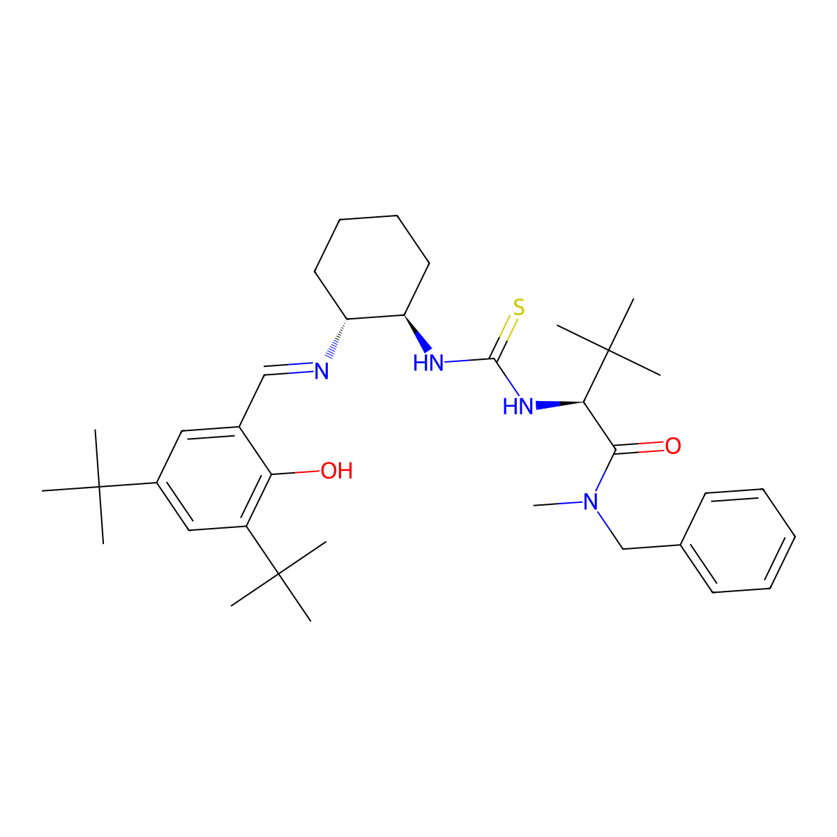 (S)-2-[[(1R,2R)-2-[[[3,5-Bis(tert-butyl)-2-hydroxyphenyl]methylene]amino]cyclohexyl]thioureido]-N-benzyl-N,3,3-trimethylbutanamide molecular structure, CAS 479423-24-0