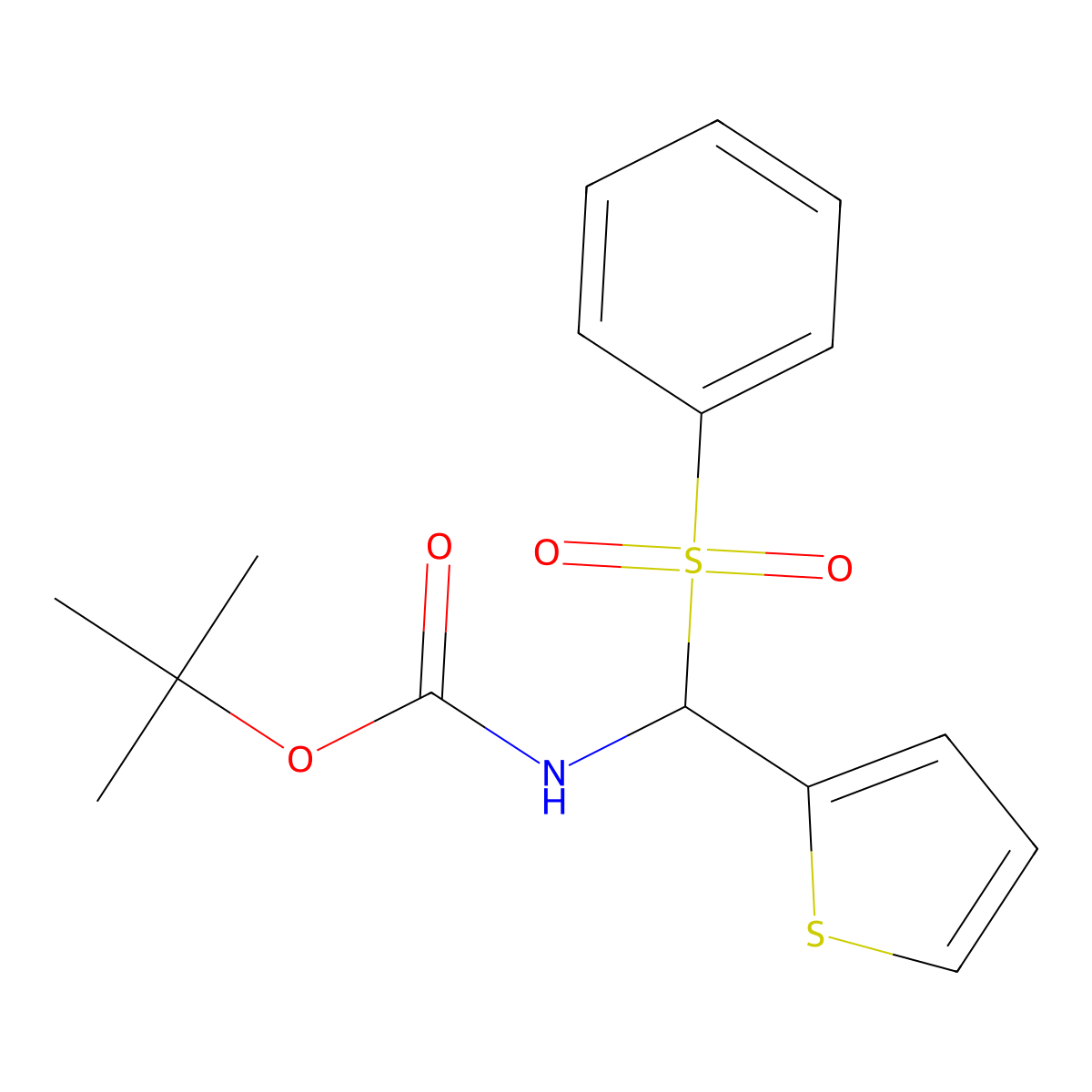 tert-Butyl ((phenylsulfonyl)(thiophen-2-yl)methyl)carbamate molecular structure, CAS 479423-34-2