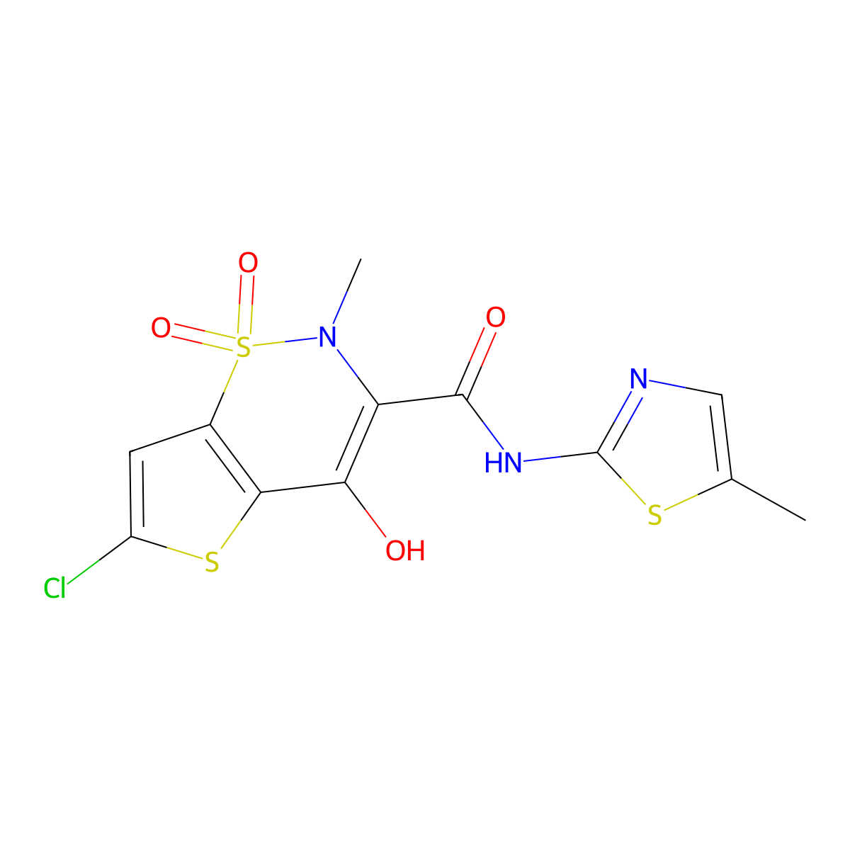 6-Chloro-4-hydroxy-2-methyl-N-(5-methyl-2-thiazolyl)-2H-thieno[2,3-e]-1,2-thiazine-3-carboxamide 1,1-Dioxide molecular structure, CAS 479482-38-7