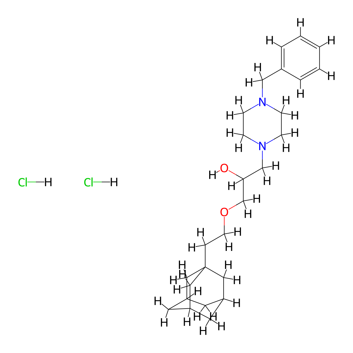 1-(2-((3r,5r,7r)-Adamantan-1-yl)ethoxy)-3-(4-benzylpiperazin-1-yl)propan-2-ol dihydrochloride molecular structure, CAS 479628-37-0