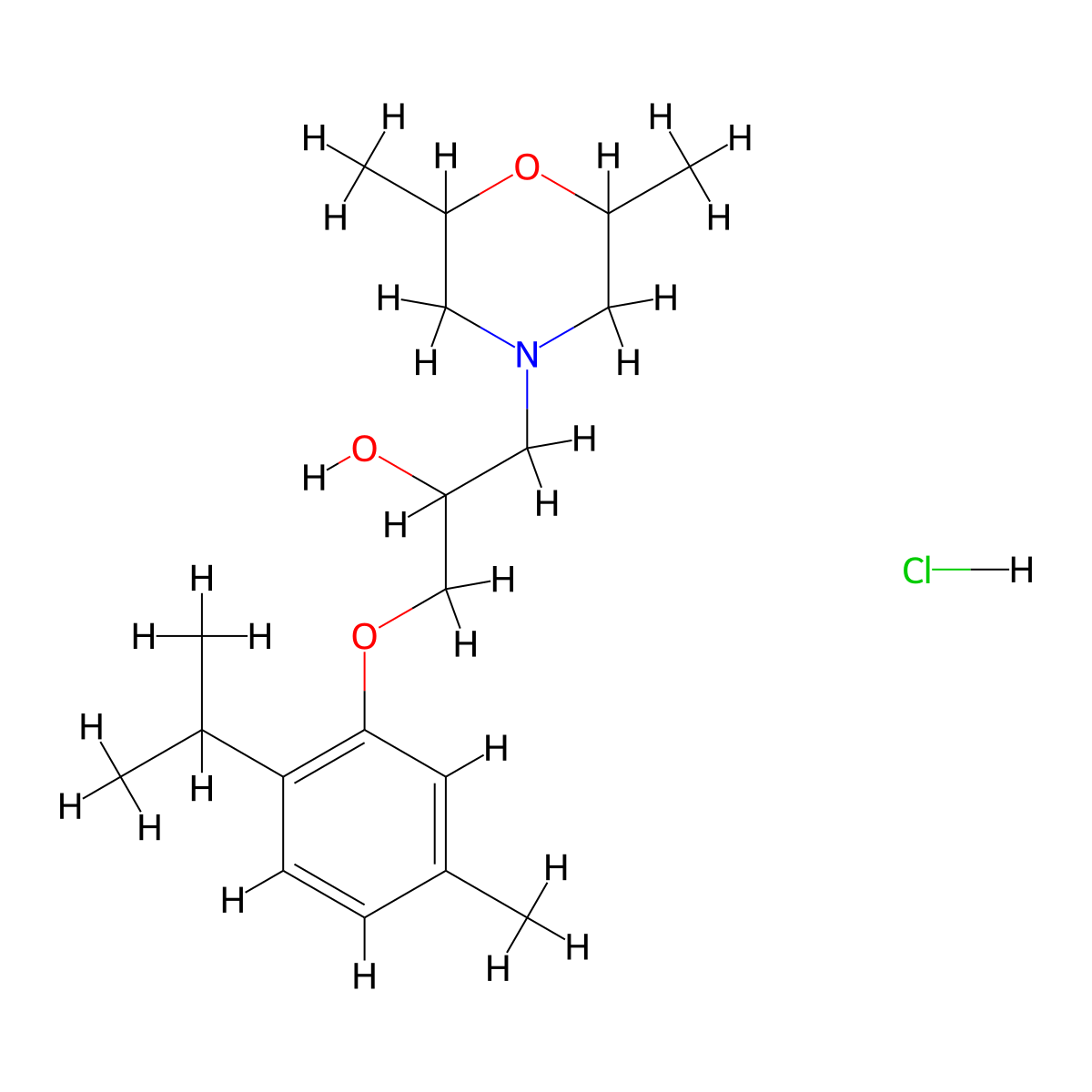 1-(2,6-Dimethylmorpholino)-3-(2-isopropyl-5-methylphenoxy)propan-2-ol hydrochloride molecular structure, CAS 479633-15-3