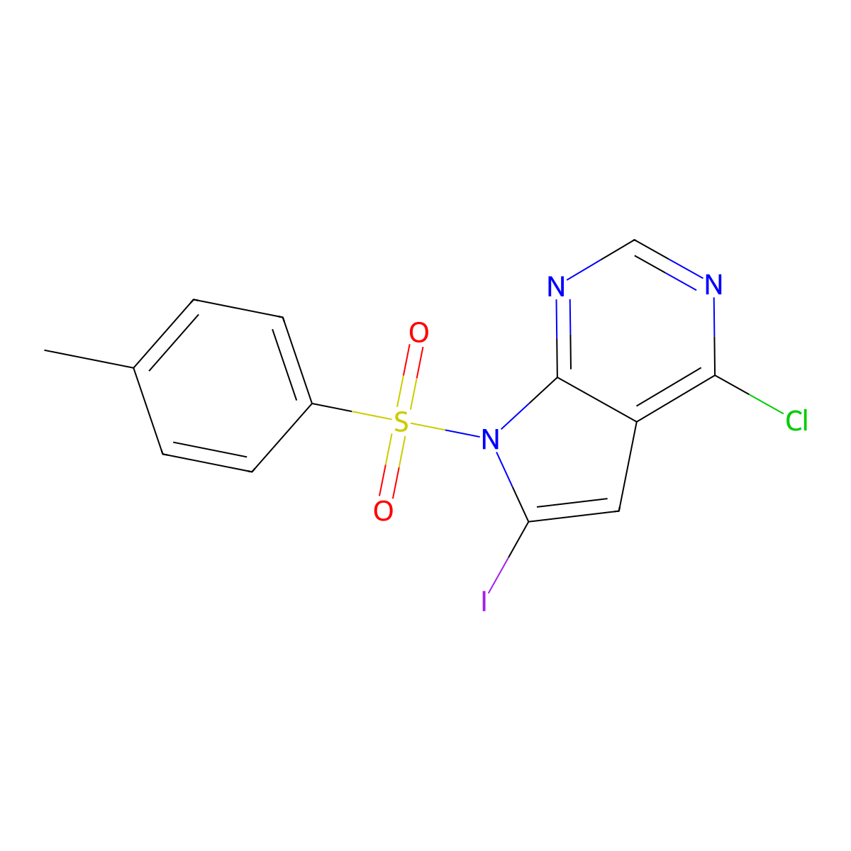4-Chloro-6-iodo-7-tosyl-7H-pyrrolo[2,3-d]pyrimidine molecular structure, CAS 479633-70-0