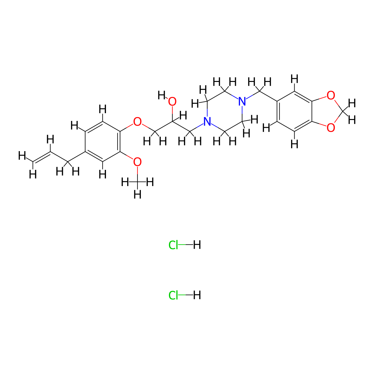 1-(4-Allyl-2-methoxyphenoxy)-3-(4-(benzo[d][1,3]dioxol-5-ylmethyl)piperazin-1-yl)propan-2-ol dihydrochloride molecular structure, CAS 479667-00-0