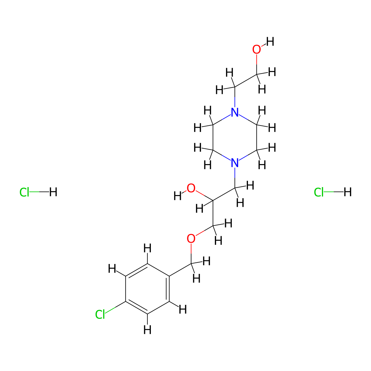 1-[(4-chlorophenyl)methoxy]-3-[4-(2-hydroxyethyl)piperazin-1-yl]propan-2-ol Dihydrochloride molecular structure, CAS 479668-21-8