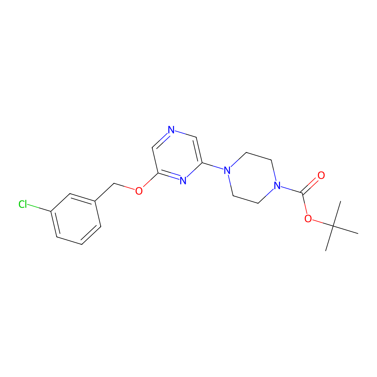 Tert-butyl 4-(6-((3-chlorobenzyl)oxy)pyrazin-2-yl)piperazine-1-carboxylate molecular structure, CAS 479683-63-1
