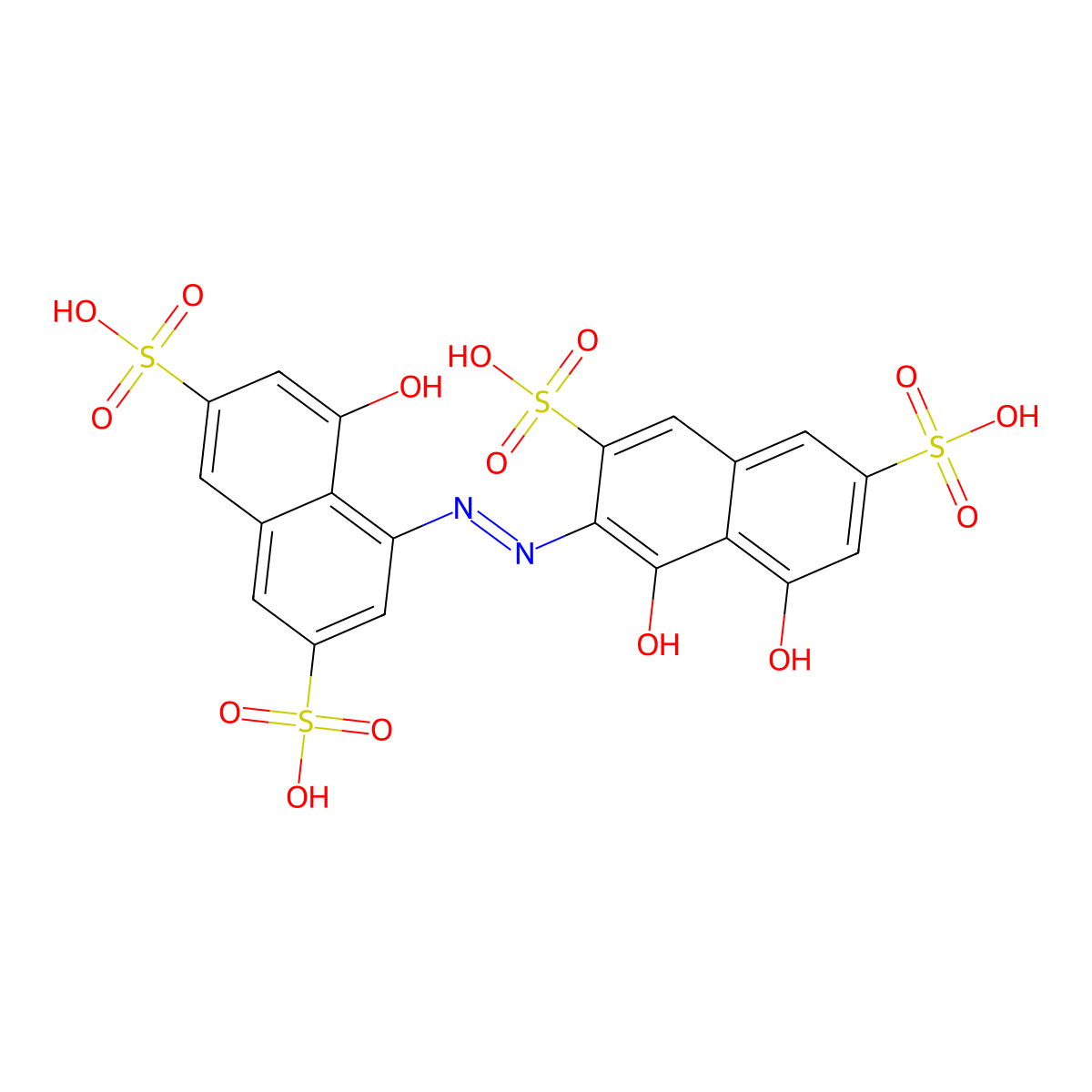 4,5-Dihydroxy-3-((8-hydroxy-3,6-disulfonaphthalen-1-yl)diazenyl)naphthalene-2,7-disulfonic acid molecular structure, CAS 480-29-5