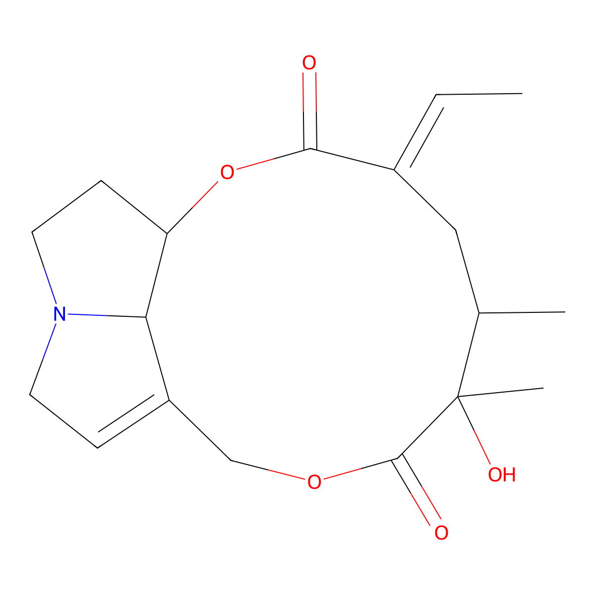 4-Ethylidene-7-hydroxy-6,7-dimethyl-2,9-dioxa-14-azatricyclo[9.5.1.014,17]heptadec-11-ene-3,8-dione molecular structure, CAS 480-80-8