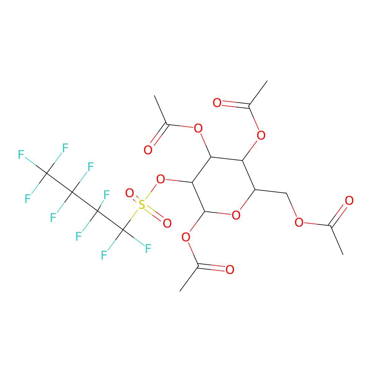 [3,4,6-triacetyloxy-5-(1,1,2,2,3,3,4,4,4-nonafluorobutylsulfonyloxy)oxan-2-yl]methyl Acetate molecular structure, CAS 480438-48-0