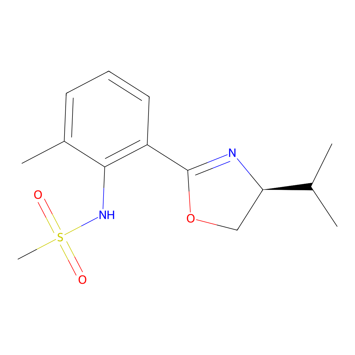 (S)-N-(2-(4-isopropyl-4,5-dihydrooxazol-2-yl)-6-methylphenyl)methanesulfonamide molecular structure, CAS 480444-15-3